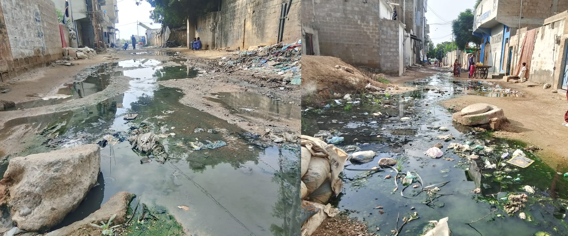 ملير: رزاق آباد جي غريب آباد ۾ گٽر اٿلي پيا، گندو پاڻي گهٽين ۽ گهرن ۾ داخل