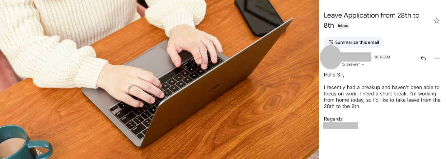 بریک اپ کے بعد چھٹی کی ایماندار درخواست، سی ای او نے اسکرین شاٹ وائرل کردیا