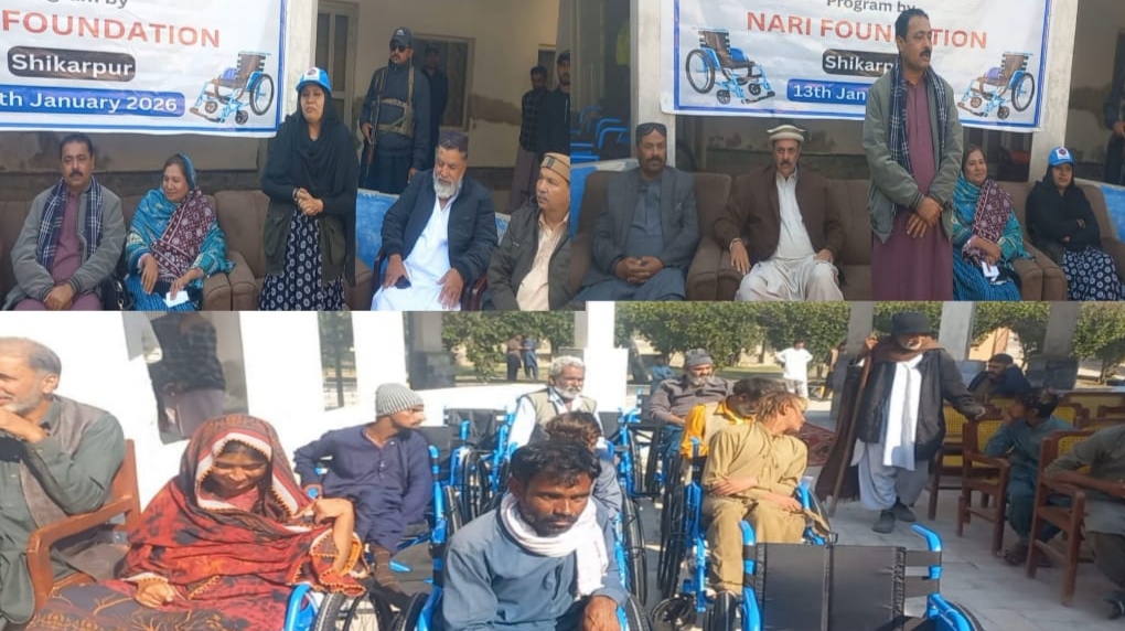 لکي غلام شاهه ۾ ناري فائونڊيشن پاران معذورن ۾ ويل چيئر ورھائڻ واري تقريب منعقد