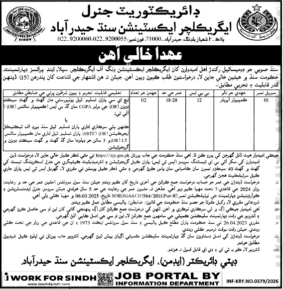 agriculture extension department sindh jobs