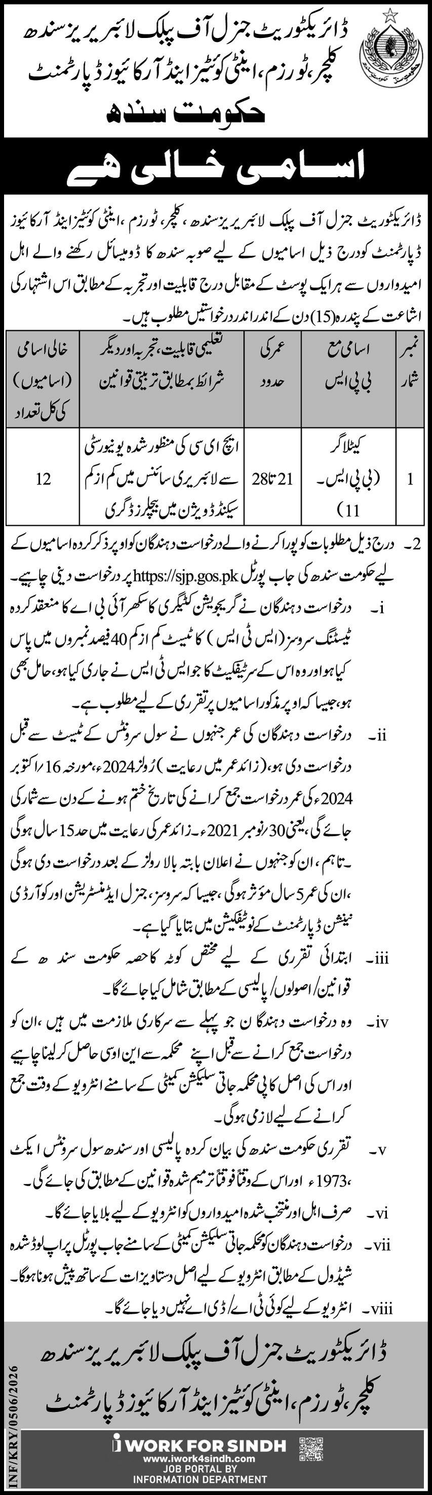 Culture Tourism Antiquities & Archives Department Sindh Jobs 2026