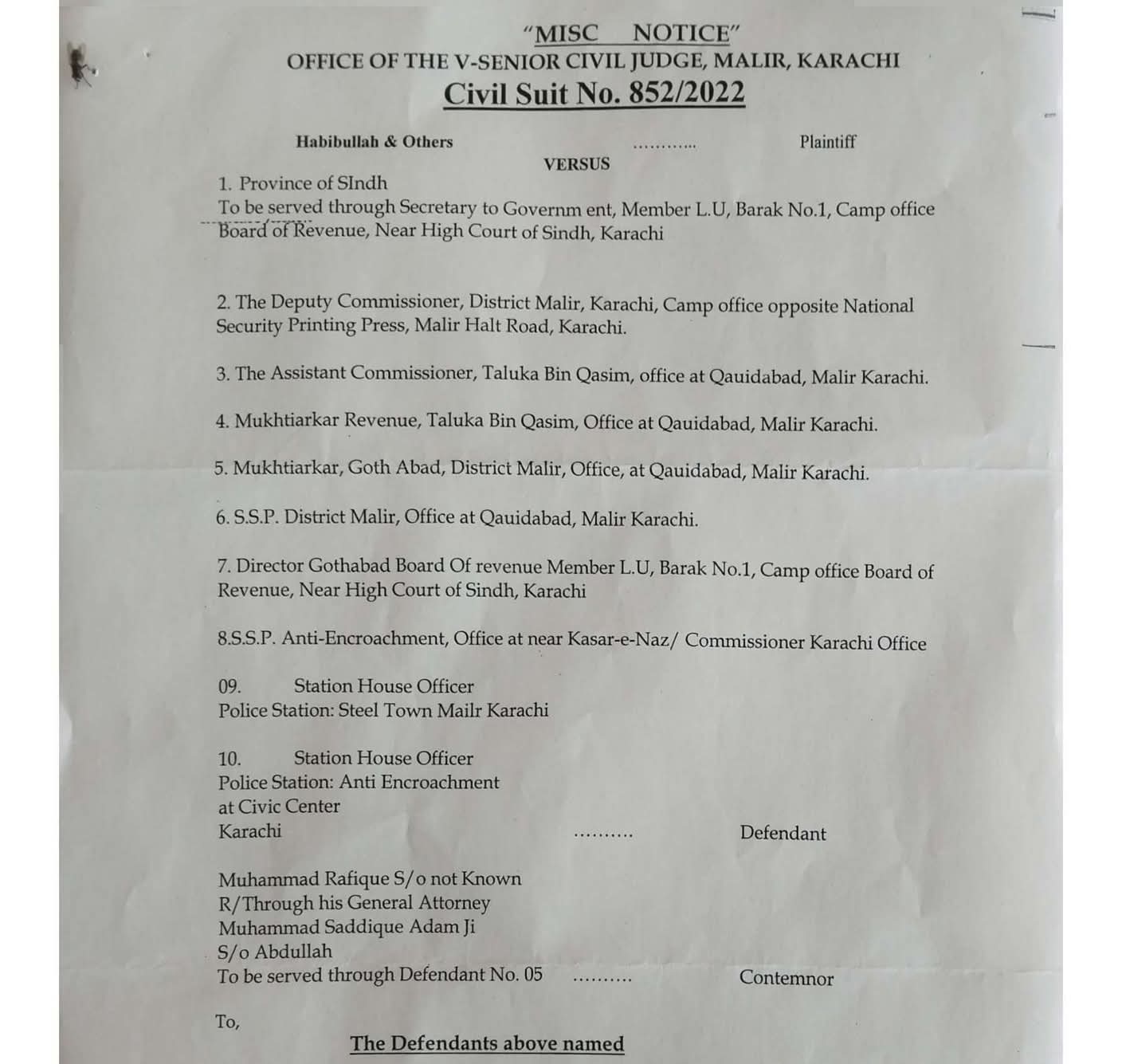 ملير: سومار جوکيو ڳوٺ جا رهواسي لينڊ مافيا خلاف عدالت پهچي ويا, ڌرين کي نوٽيس جاري