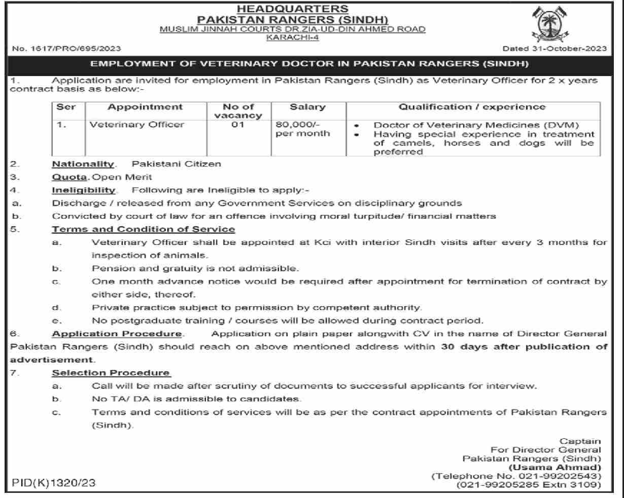 Pakistan Rangers Sindh Jobs 2023 Salary 80000/Month