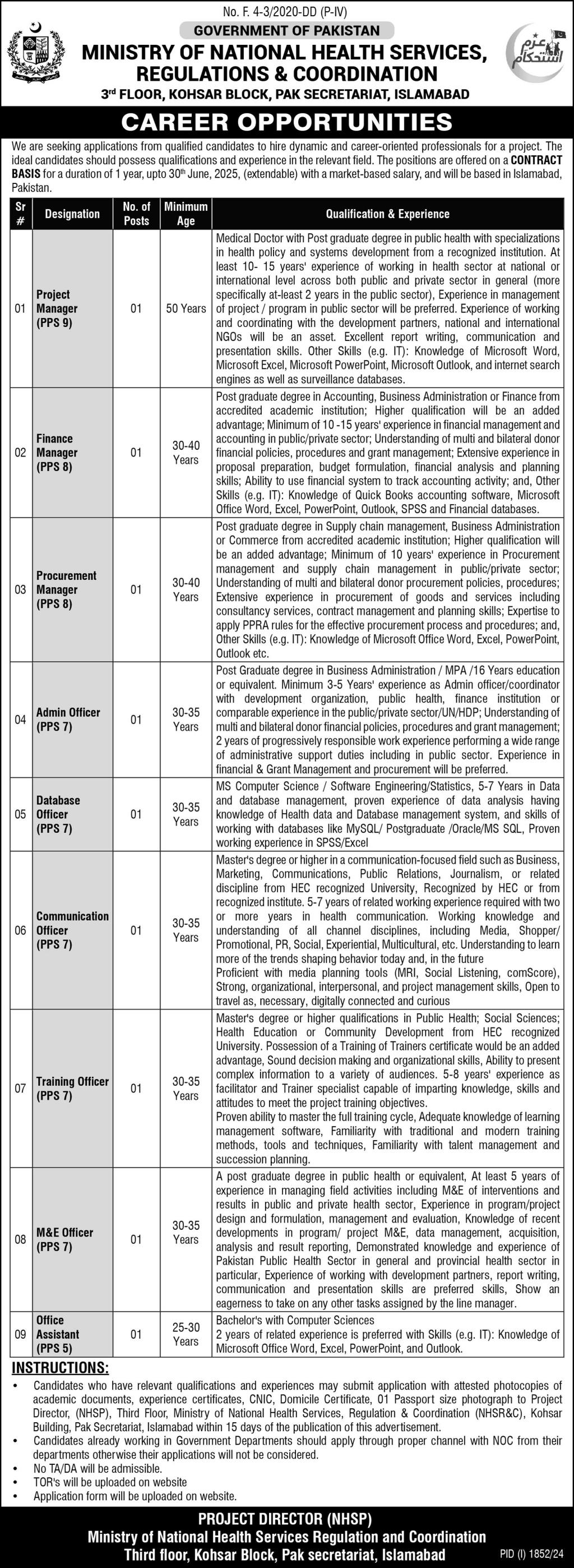 ministry of national health services JOBS 2024