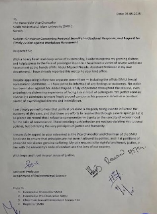 ·  Revelation of a harassment incident involving a female professor at Sindh Madressatul Islam University