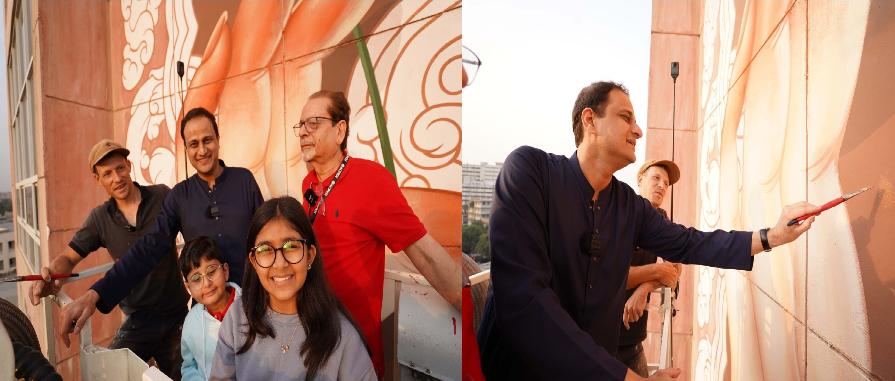 Mayor Karachi Murtaza Wahab, along with his children and President ACP Muhammad Ahmed Shah, rode a snorkel, viewed the mural art “Karachi Balooms” created on the Arts Council building