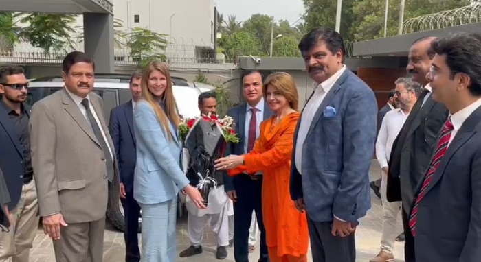 وزیر تعلیم سندھ سید سردار علی شاہ سے برطانوی ہائی کمشنر جین میریٹ کی کراچی میں ملاقات