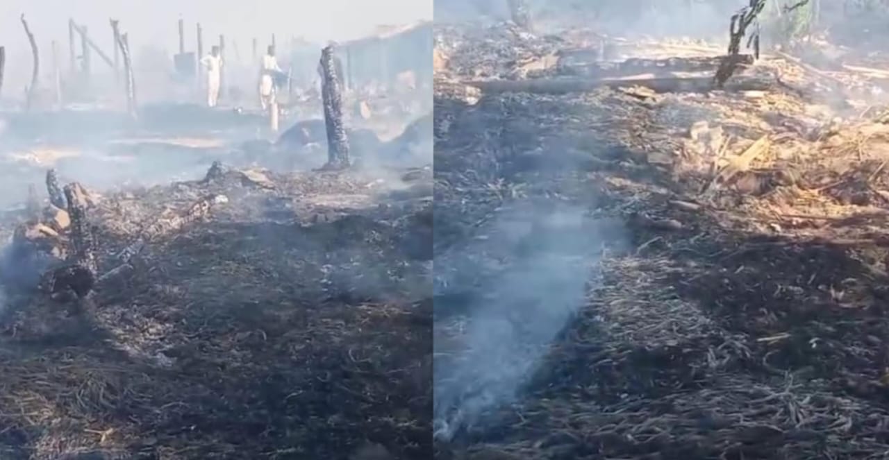 جنگشاهي ويجهو باهه لڳڻ سبب 18 پورهيتن جا ڪکاوان گهر سڙي رک