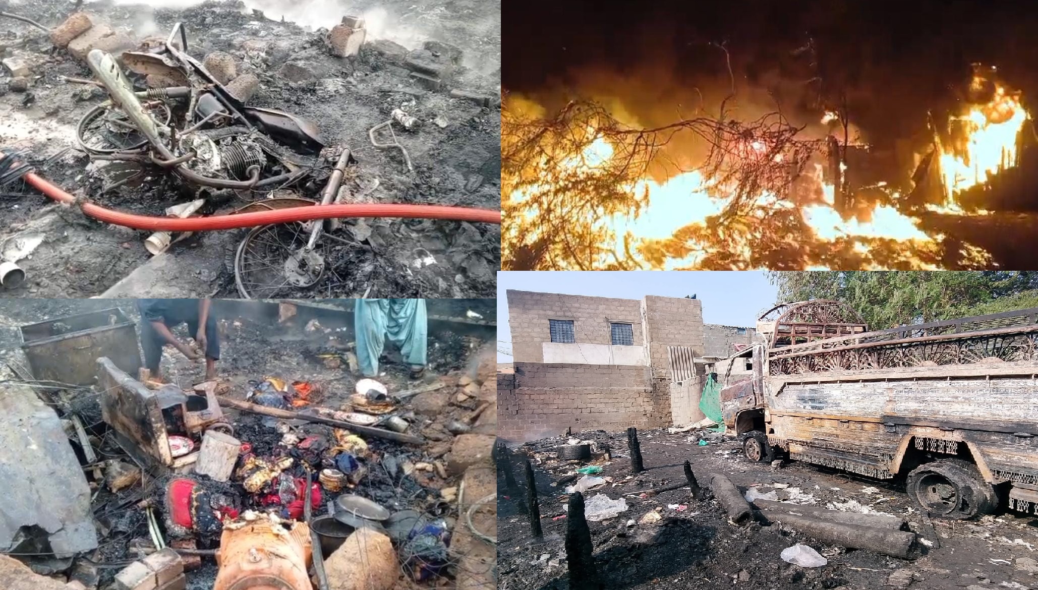 ملير: رزاق آباد لڳ غريب آباد ۾ 3گهرن کي باهه، ٻارڙن ۾ ڪيهاٽ، 3 ڪلاڪن بعد باھ تي ضابطو