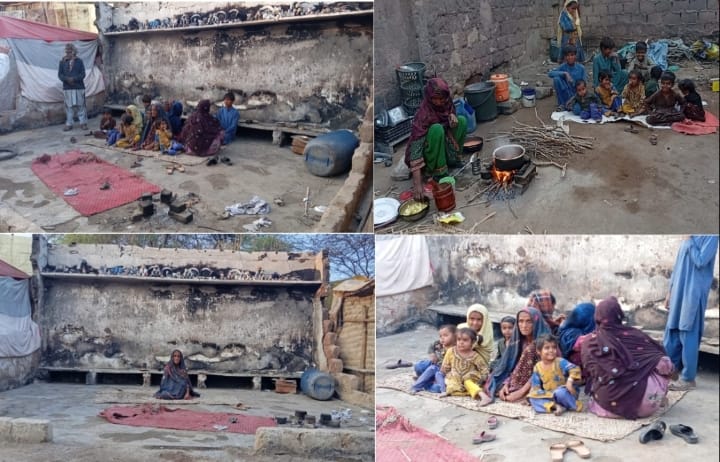 رزاق آباد جي غريب آباد پاڙي ۾ گهرن کي لڳل باھ  جا  متاثر خاندان کلئي آسمان هي| ويٺل