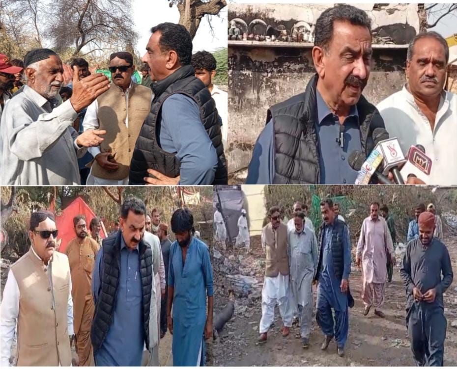 رزاق آباد ۾ گهرن کي باهه لڳڻ جو واقعو، ايم پي اي راجا رزاق بلوچ متاثرن وٽ پهچي ويو