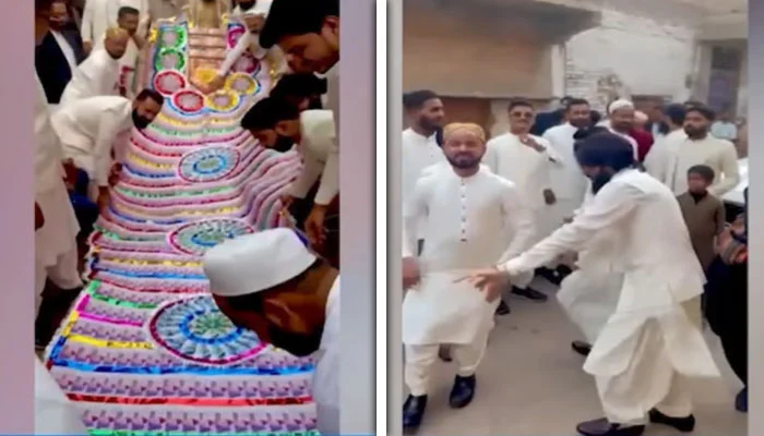 حیدرآباد میں انوکھی بارات، دولہے کو نوٹوں کا کئی میٹر طویل ہار پہنا کر سب کو حیران کر دیا