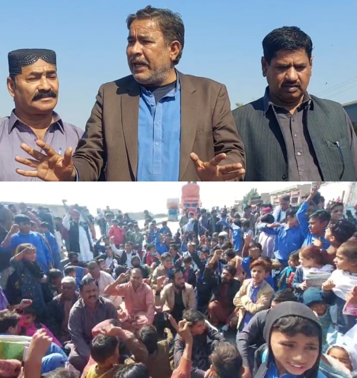 نصیرآباد: مین پرائمری اسکول میں چوری کے خلاف شہری اتحاد کا انڈس ہائی وے پر احتجاجی دھرنا، ٹریفک معطل