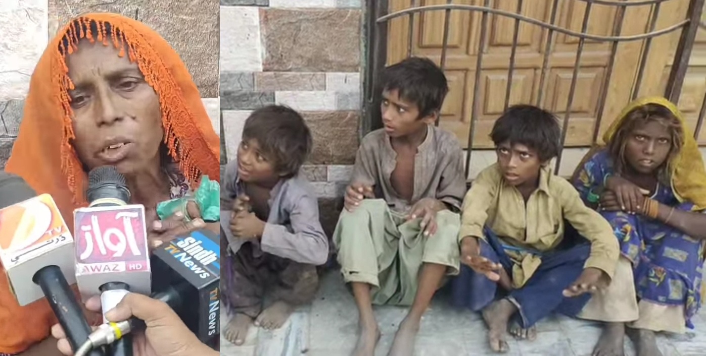 عمرڪوٽ ۾ بيواهه عورت جو معصوم ٻارڙن سميت احتجاج